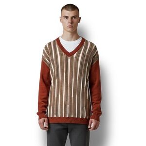 MIKO Mens V Neck Sweater Wool Blend Lightweight Oversize Post-Hippie Retro XXL